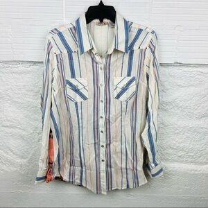 NWOT LOLA P. western striped floral back cotton long sleeve shirt size large